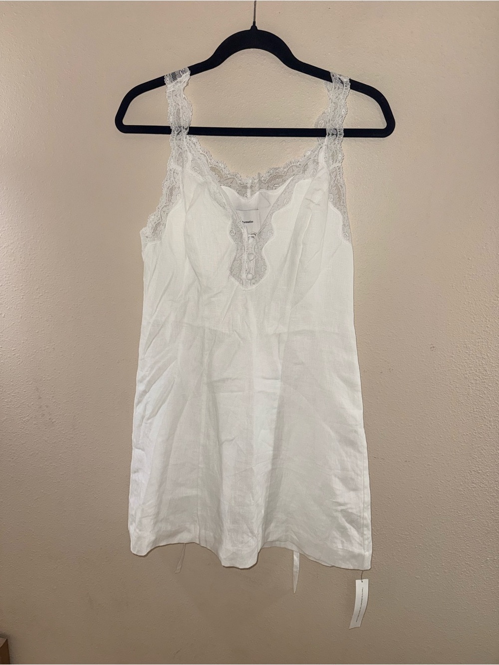 Reformation White linen Lace-Trim Mini Dress